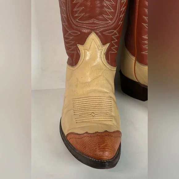 Vintage Tony Lama Urban Cowboy Boots | Teju Lizard Wingtip | Gold Label | 10 D - Picture 7 of 16
